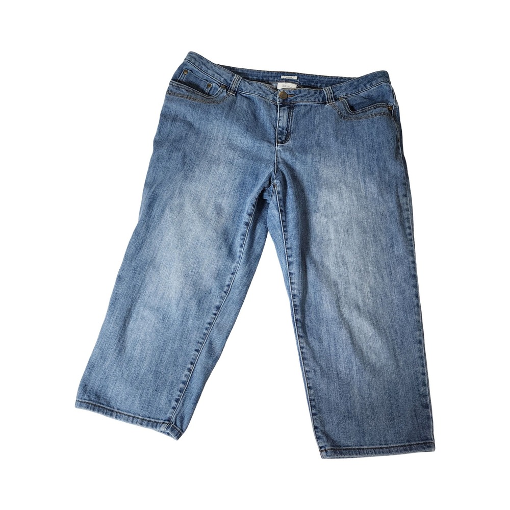 Liz & Co Womens Stretch Capri Jeans Light Wash Denim Cropped Size 14 Blue